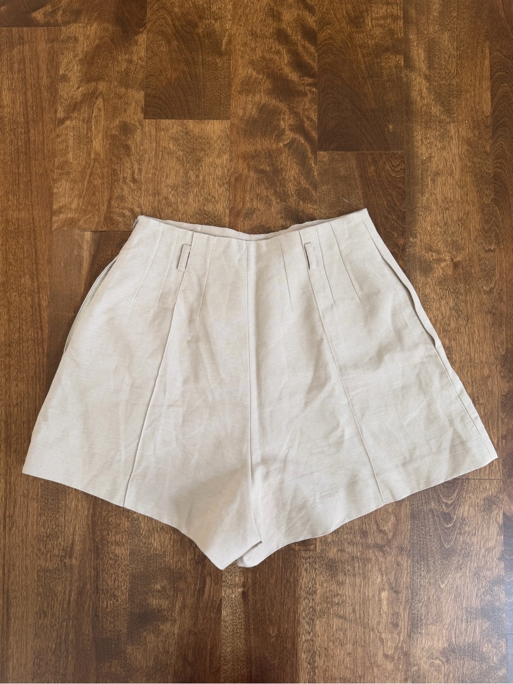 Maje Cream High-Waist Pleated Linen-Blend Shorts